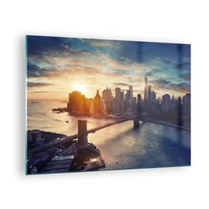 Impression sur verre - Image sur verre - Vue de la ville au coucher du soleil avec le pont au premier plan - 70x50cm - Monument de la culture occidentale - Décoration murale moderne pour le salon et la chambre ARTTOR