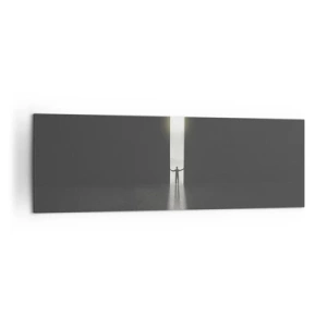 Impression sur toile - Image sur toile - Un homme debout dans la lumière d'une fente étroite dans un espace sombre - 160x50cm - Étape vers un avenir radieux - Décoration murale moderne pour le salon et la chambre ARTTOR