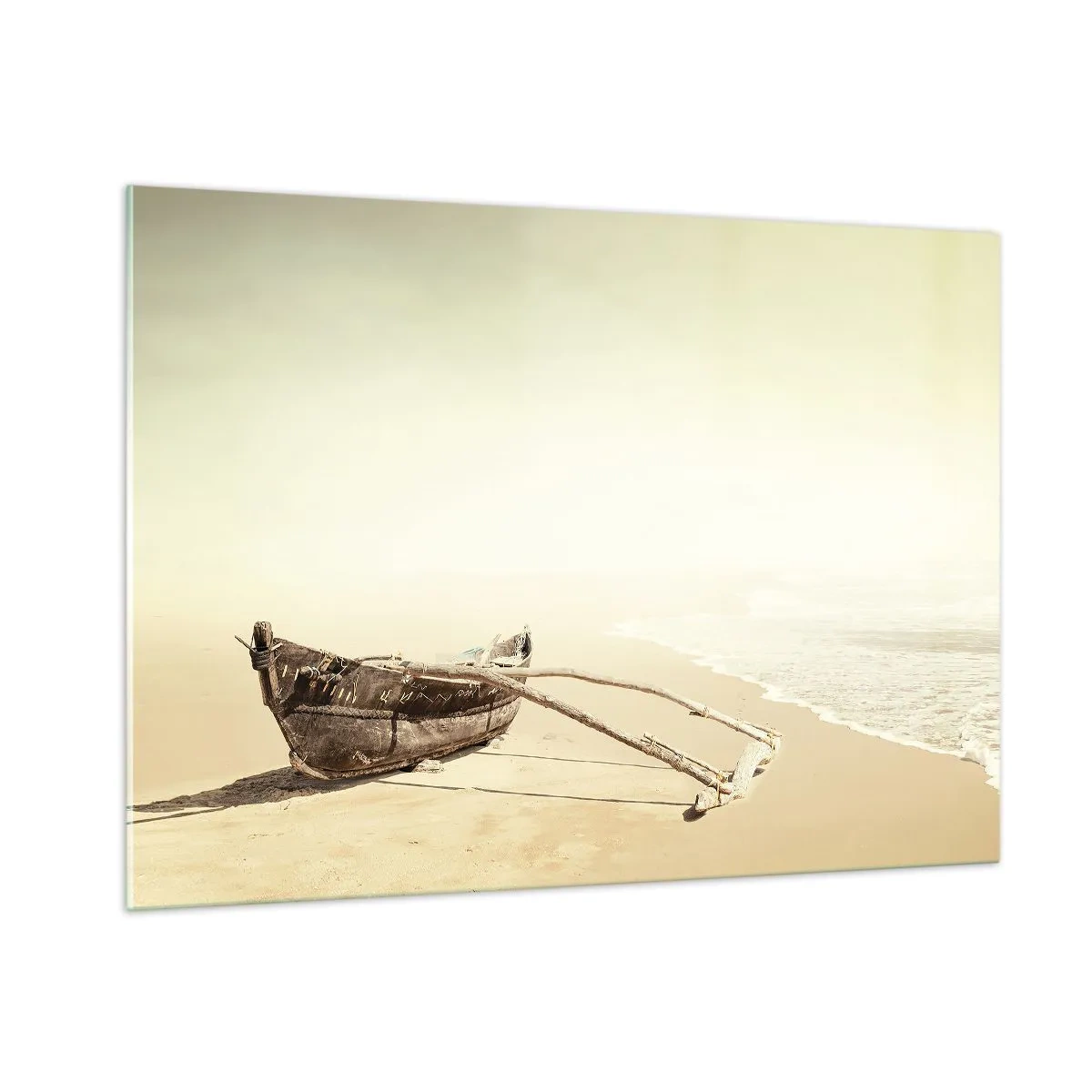Impression sur verre - Image sur verre - Un vieux bateau de pêche sur le sable au bord de la mer - 100x70cm - Mémoire des mers du sud - Décoration murale moderne pour le salon et la chambre ARTTOR