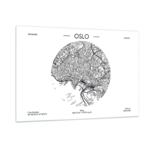 Impression sur verre - Image sur verre - Plan de la ville d'Oslo en style graphique noir et blanc - 120x80cm - Anatomie d’Oslo - Décoration murale moderne pour le salon et la chambre ARTTOR