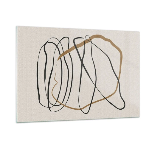Impression sur verre - Image sur verre - Une composition expressive de lignes noires et brunes sur un fond clair. - 120x80cm - Composition – danse en boucle - Décoration murale moderne pour le salon et la chambre ARTTOR