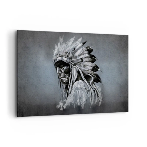 Impression sur toile - Image sur toile - Portrait d'un chef indien portant une coiffe traditionnelle - 120x80cm - Retour aux sources - Décoration murale moderne pour le salon et la chambre ARTTOR