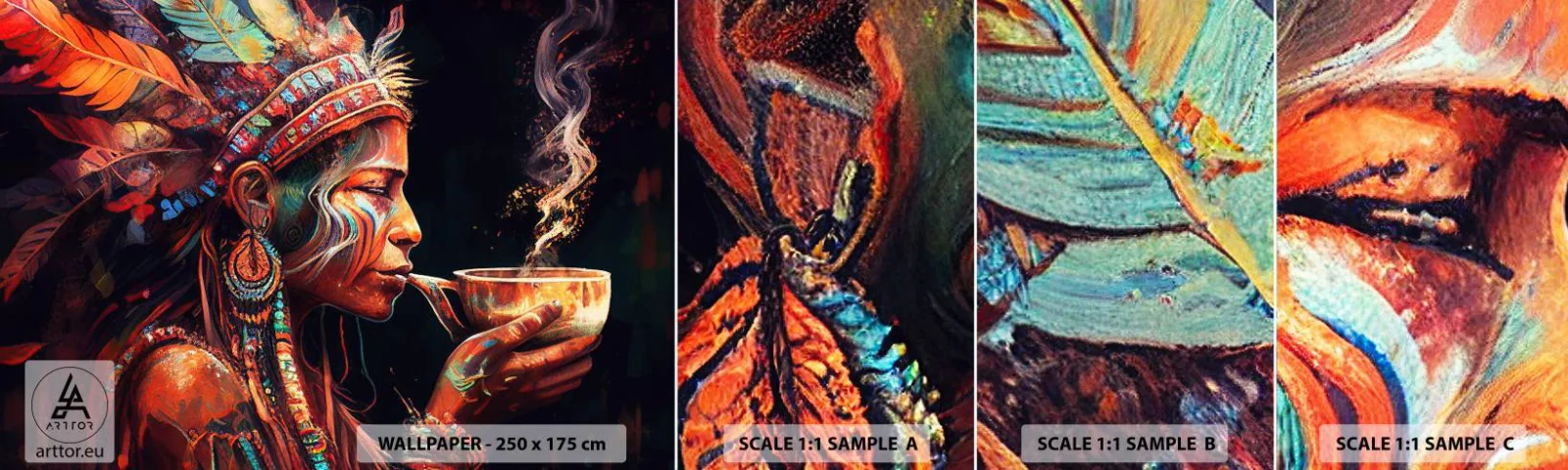 Échantillon De Papier Peint Standard Eco - Rituel magique - Chaman, Indien, Ayahuasca - 100x30 cm