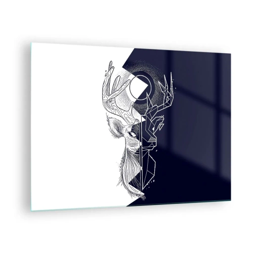 Impression sur verre - Image sur verre - Dessin géométrique d'un cerf sur fond noir et blanc - 70x50cm - La lutte et l'unité des contraires - Décoration murale moderne pour le salon et la chambre ARTTOR