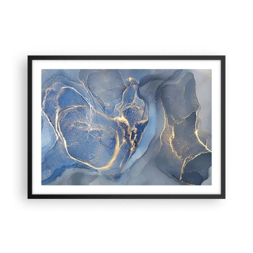 Affiche dans un cadre noir - Poster - Motifs bleus abstraits avec des accents dorés - 70x50cm - Poussière d'or - Décoration murale moderne pour le salon et la chambre ARTTOR