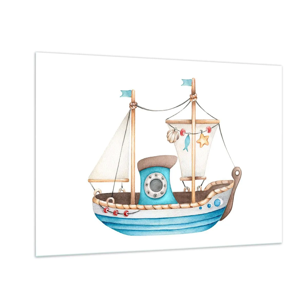 Impression sur verre - Image sur verre - Illustration d'un bateau pour enfants sur fond blanc - 100x70cm - Ohé, l'aventure ! - Décoration murale moderne pour le salon et la chambre ARTTOR