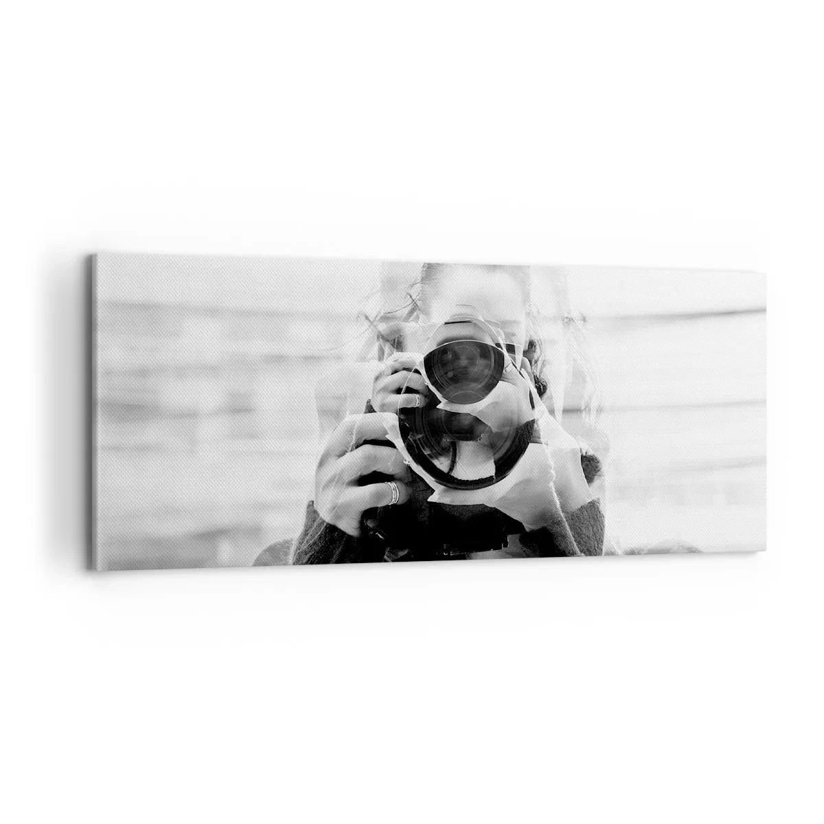 Impression sur toile - Image sur toile - Portrait en double exposition noir et blanc d'un photographe - 120x50cm - Créateur et matériel - Décoration murale moderne pour le salon et la chambre ARTTOR