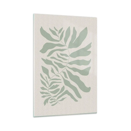 Impression sur verre - Image sur verre - Un motif de brindilles délicat avec des feuilles dans une nuance de vert émeraude - 80x120cm - Brindille d'émeraude - Décoration murale moderne pour le salon et la chambre ARTTOR