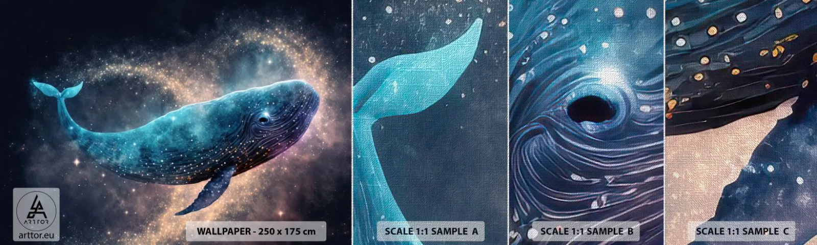 Échantillon de Papier Peint Premium Canvas - Un tel monde existe… - Baleine, la magie, Fantastique - 100x30 cm