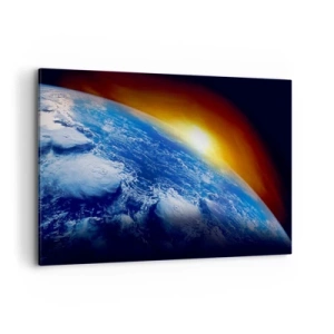 Impression sur toile - Image sur toile - Vue de la Terre depuis l'espace au coucher du soleil - 100x70cm - Lever de soleil sur la planète bleue - Décoration murale moderne pour le salon et la chambre ARTTOR