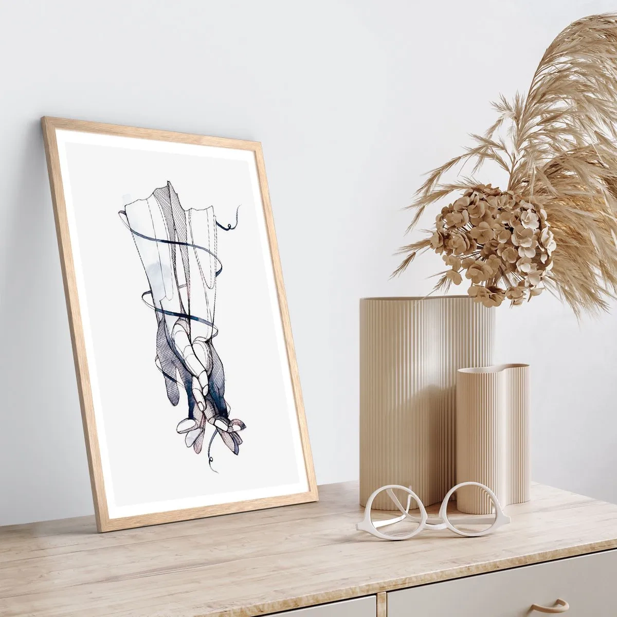 Affiche dans un chêne clair - Poster - Étude du touché - 61x91 cm