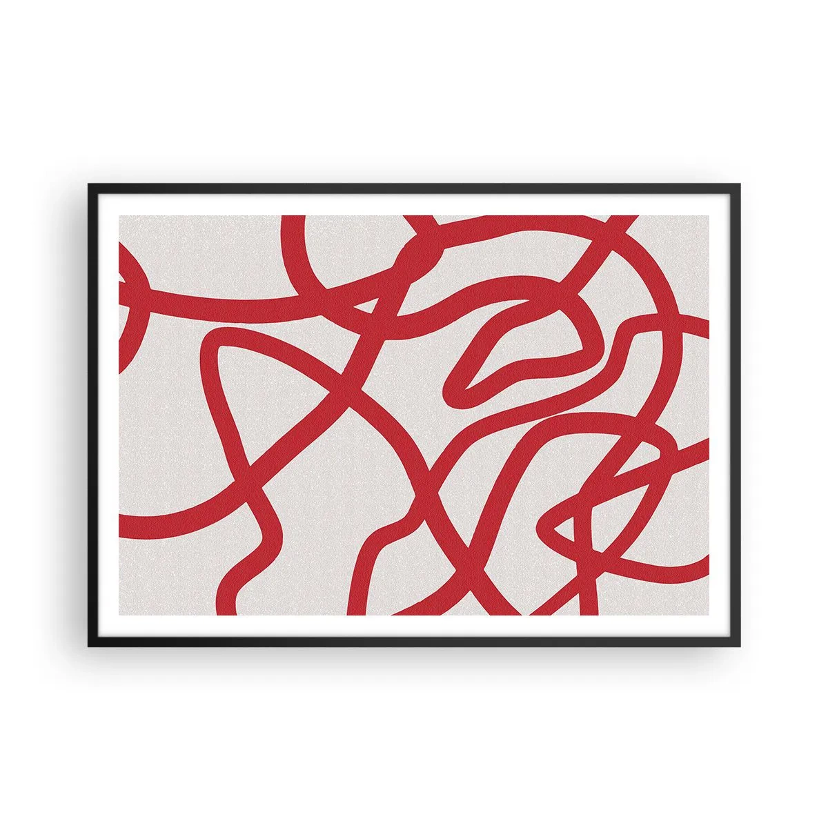 Affiche dans un cadre noir - Poster - Lignes abstraites rouges sur fond blanc - 100x70cm - Rouge sur blanc - Décoration murale moderne pour le salon et la chambre ARTTOR