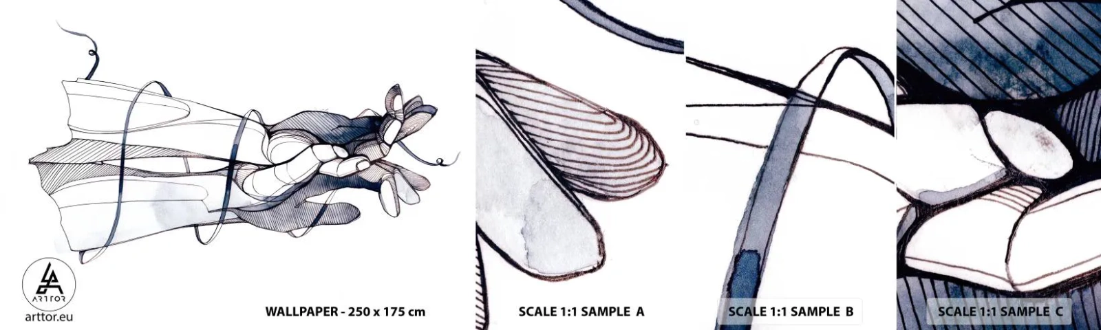 Échantillon de Papier Peint Autocollant Deluxe Sticker - Étude du touché - Abstraction, Mains, Graphique - 100x30 cm