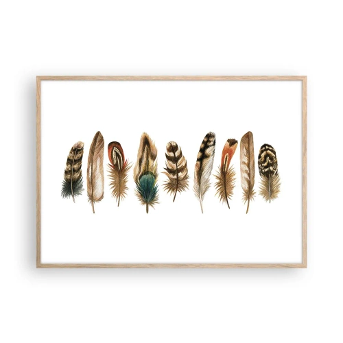 Affiche dans un chêne clair - Poster - Variation à plumes - 100x70 cm