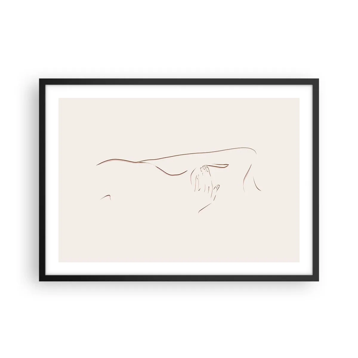 Affiche dans un cadre noir - Poster - Un dessin au trait subtil d'une silhouette sur un fond clair - 70x50cm - La forme du désir - Décoration murale moderne pour le salon et la chambre ARTTOR
