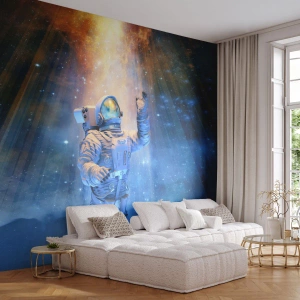 Papier Peint Photo Standard Eco - Un astronaute dans l'espace entouré d'une aura lumineuse - 100x70cm - Enfin arrivé - Décoration murale moderne pour le salon et la chambre ARTTOR