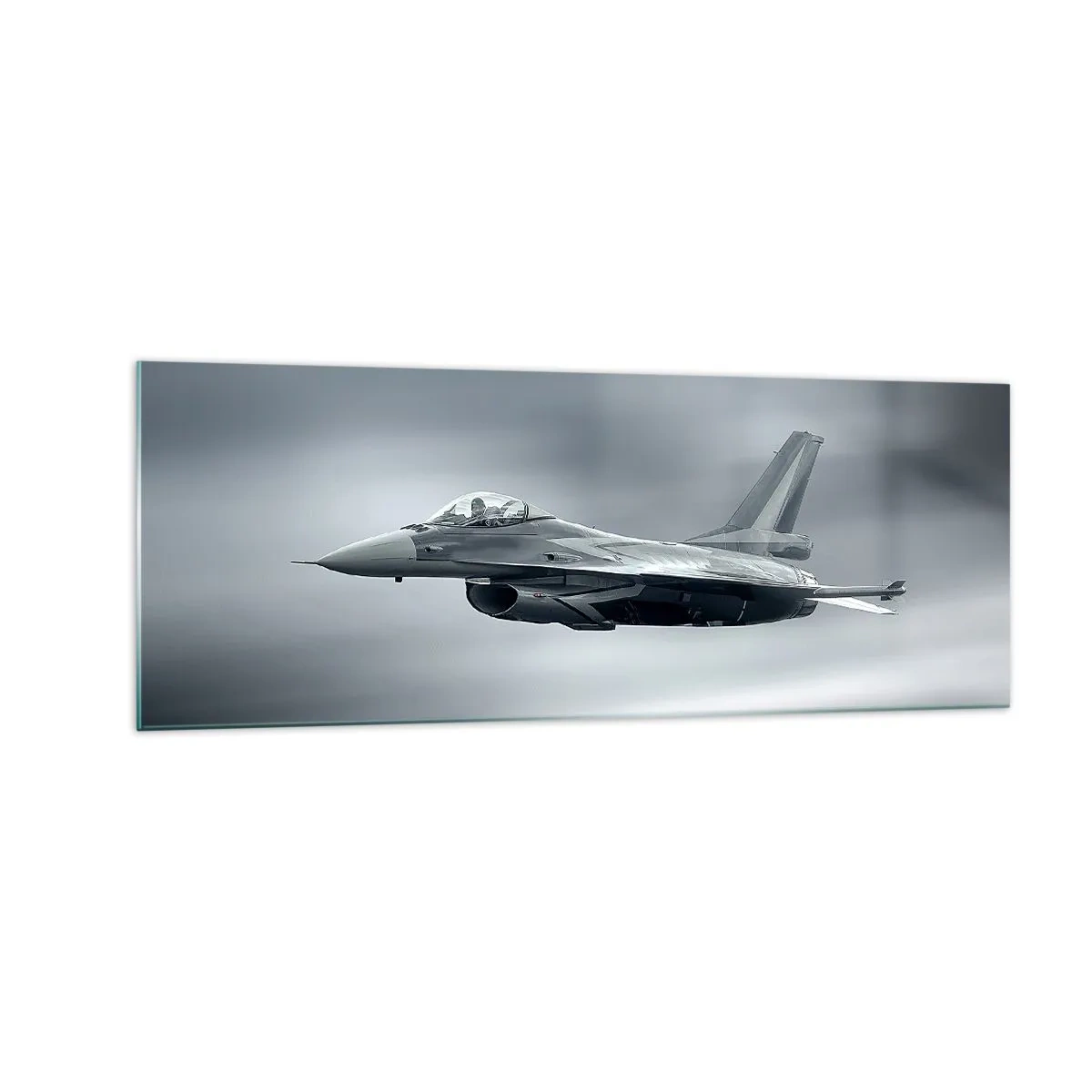 Impression sur verre - Image sur verre - Un avion de chasse en vol contre un ciel nuageux - 140x50cm - Acceptez-vous le défi? - Décoration murale moderne pour le salon et la chambre ARTTOR