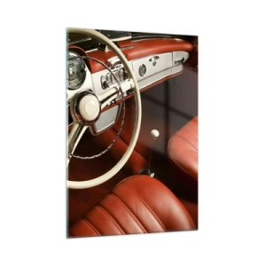 Impression sur verre - Image sur verre - Intérieur de voiture classique avec sièges rouges - 50x70cm - Luxe de style vintage - Décoration murale moderne pour le salon et la chambre ARTTOR
