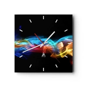 Horloge murale - Pendule murale - Fumée colorée sur fond noir - 30x30cm - Danse arc-en-ciel du brouillard - Décoration murale moderne pour le salon et la chambre ARTTOR
