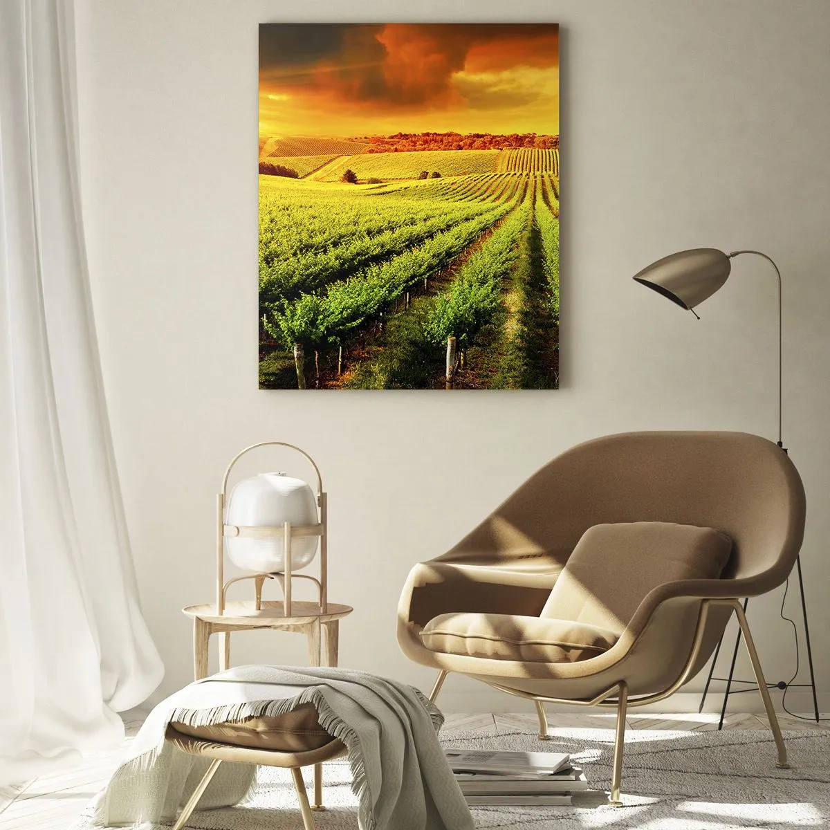 Impression sur verre - Image sur verre - Des vignes dorées illuminées par les rayons du soleil - 80x120cm - Sous le soleil australien - Décoration murale moderne pour le salon et la chambre ARTTOR