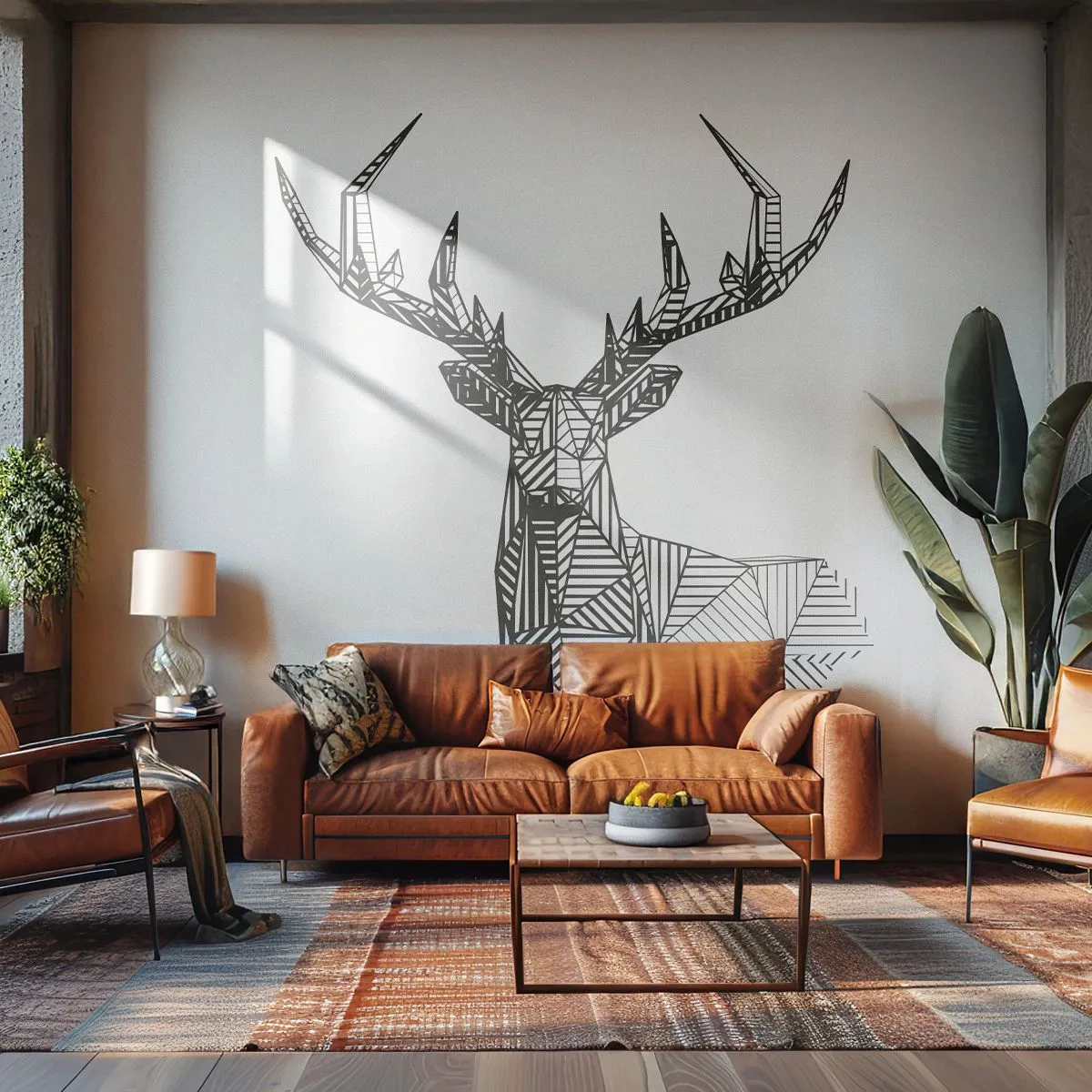 Papier Peint Photo Premium Sand - Cerf dans un style cubique - Abstraction, Cerf, Animaux - 350x256 cm