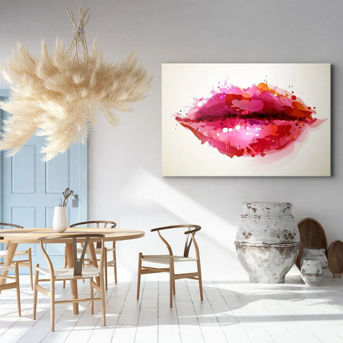 Impression sur toile - Image sur toile - Motif abstrait de lèvres dans des tons de rose et de rouge - 70x50cm - Une nuance de rouge rougeâtre - Décoration murale moderne pour le salon et la chambre ARTTOR