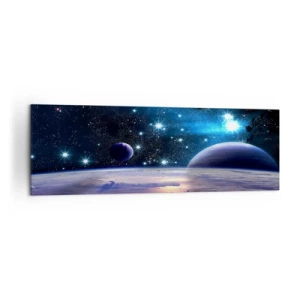 Impression sur toile - Image sur toile - Une vue de l'espace avec des planètes et des étoiles - 160x50cm - Toujours seul? - Décoration murale moderne pour le salon et la chambre ARTTOR