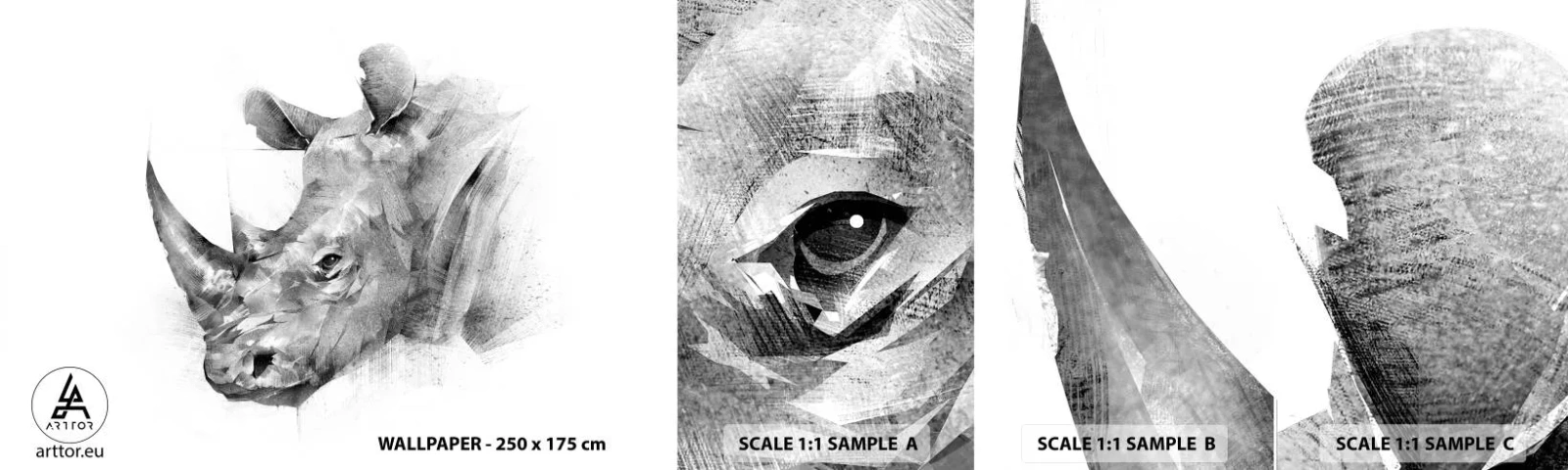 Échantillon de Papier Peint Autocollant Deluxe Sticker - Potrait africain - Abstraction, Rhinocéros, Animaux - 100x30 cm