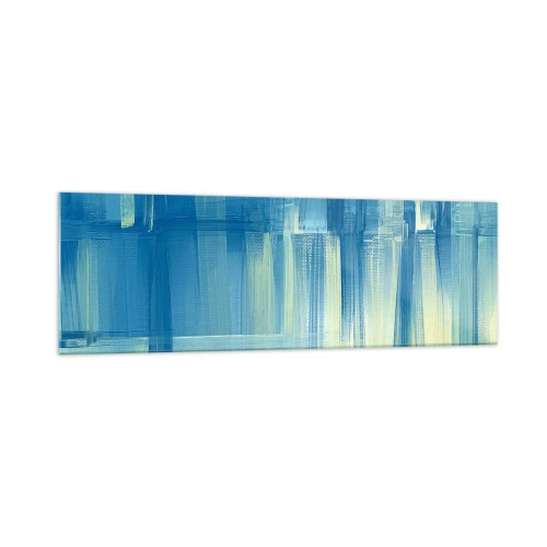 Impression sur verre - Image sur verre - Une peinture abstraite dans des tons turquoise et bleu avec des coups de pinceau géométriques. - 160x50cm - Composition en turquoise - Décoration murale moderne pour le salon et la chambre ARTTOR