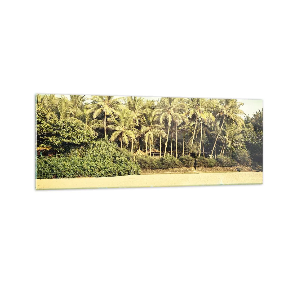 Impression sur verre - Image sur verre - Plage tropicale avec palmiers et mer turquoise - 140x50cm - Peut-être ici? - Décoration murale moderne pour le salon et la chambre ARTTOR