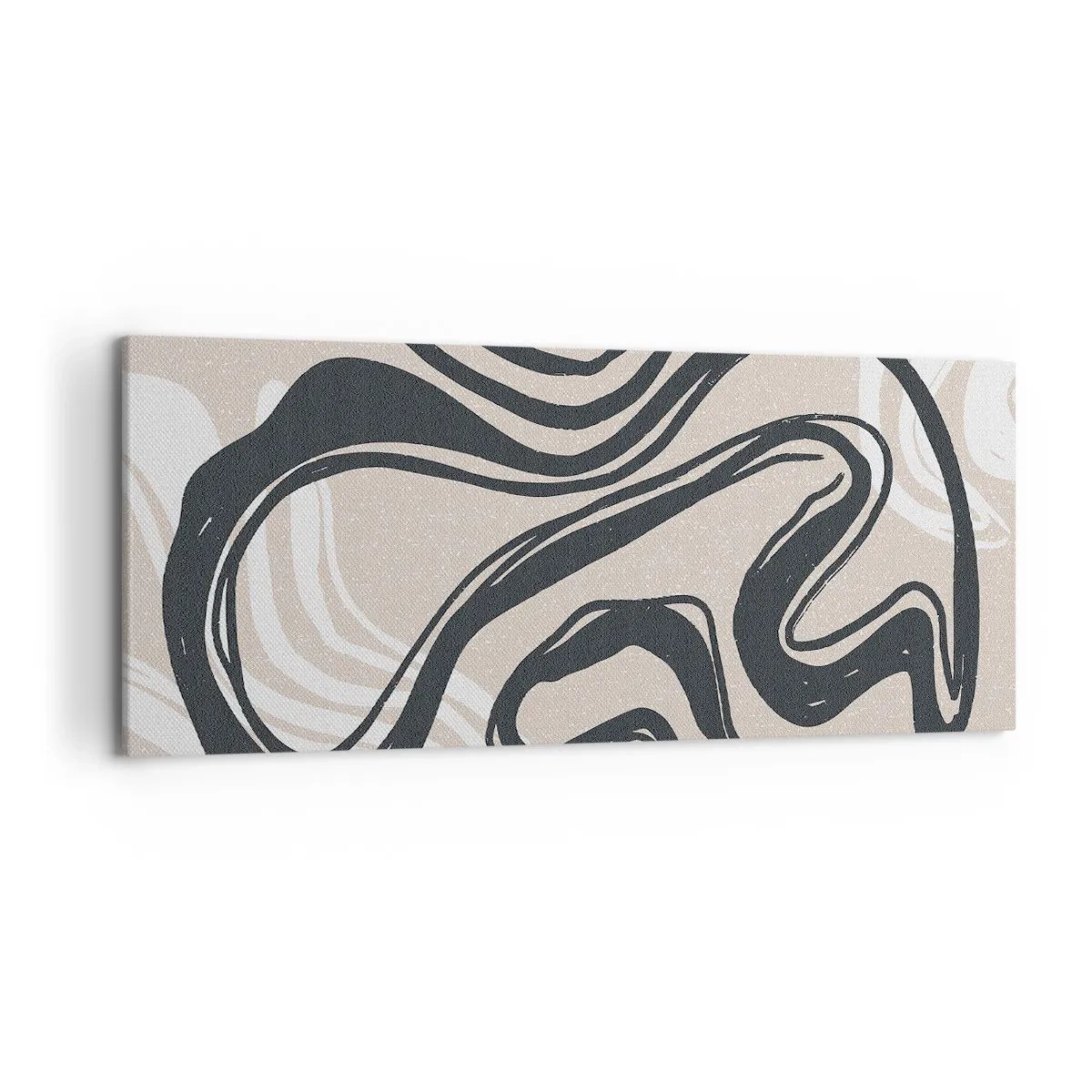 Impression sur toile - Image sur toile - Lignes abstraites dans des tons sombres sur fond beige - 120x50cm - Expression multipliée - Décoration murale moderne pour le salon et la chambre ARTTOR