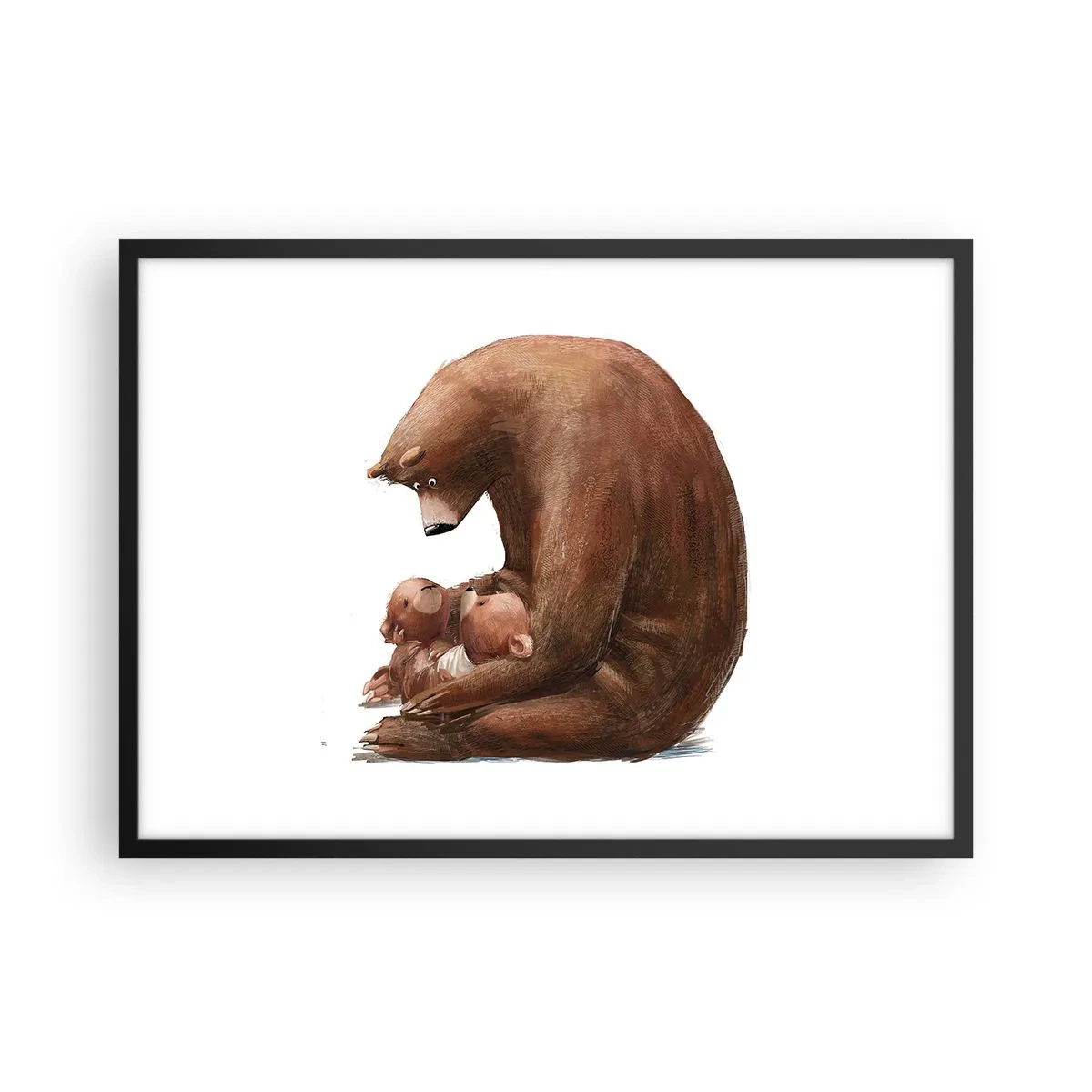 Affiche dans un cadre noir - Poster - Une mère ours avec deux petits ours dans ses bras - 70x50cm - Faites de beaux rêves les enfants - Décoration murale moderne pour le salon et la chambre ARTTOR