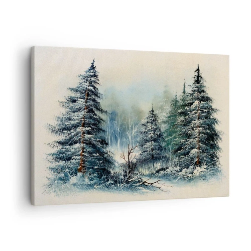 Impression sur toile - Image sur toile - Paysage d'hiver avec des arbres enneigés - 70x50cm - Prêt pour les fêtes - Décoration murale moderne pour le salon et la chambre ARTTOR