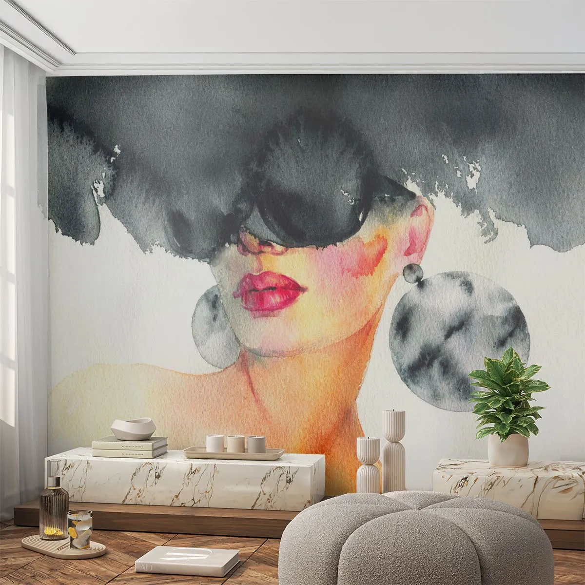 Papier peint sur mesure Standard Eco - Secret de l'élégance - Visage de femme, Femme, Chapeau