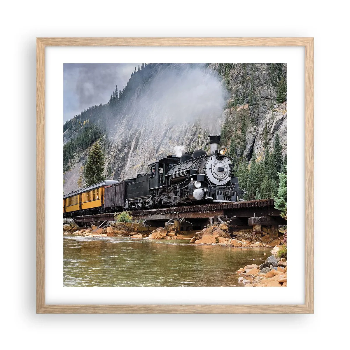 Affiche dans un chêne clair - Poster - Et lui jusqu'où? Jusqu'où? - 50x50 cm