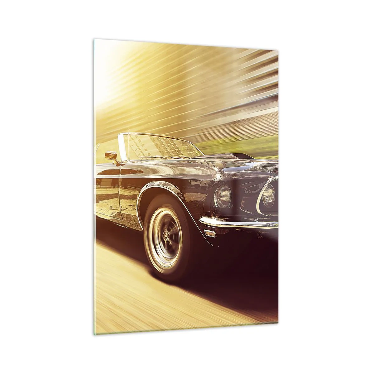 Impression sur verre - Image sur verre - Voiture classique en mouvement au soleil - 50x70cm - 1967 - le retour de la légende - Décoration murale moderne pour le salon et la chambre ARTTOR