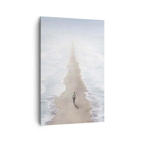 Impression sur toile - Image sur toile - Une silhouette sur une route solitaire au milieu d'un vaste paysage aquatique - 80x120cm - Un brillant avenir - Décoration murale moderne pour le salon et la chambre ARTTOR