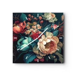 Horloge murale - Pendule murale - Une composition colorée de fleurs sur un fond sombre - 30x30cm - le charme du 19ème siècle - Décoration murale moderne pour le salon et la chambre ARTTOR