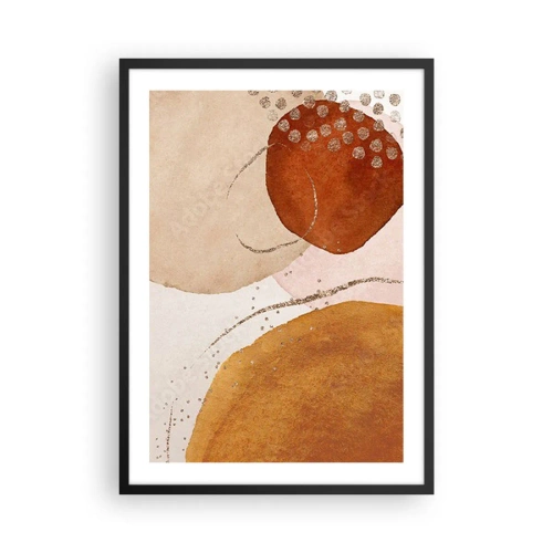 Affiche dans un cadre noir - Poster - Formes abstraites dans les tons beige, marron et or - 50x70cm - Rondeur et mouvement - Décoration murale moderne pour le salon et la chambre ARTTOR