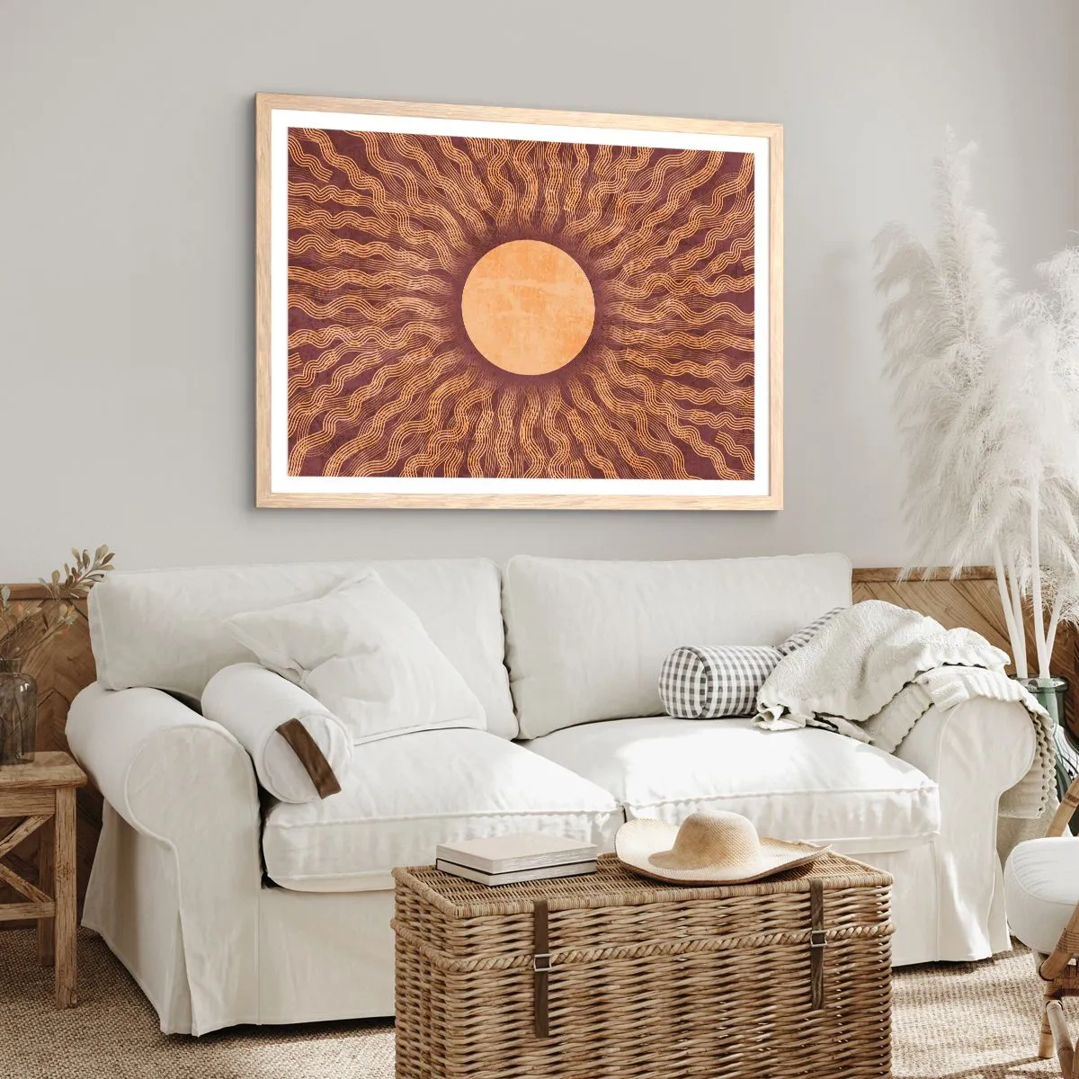 Affiche dans un chêne clair - Poster - Icône du soleil - 91x61 cm