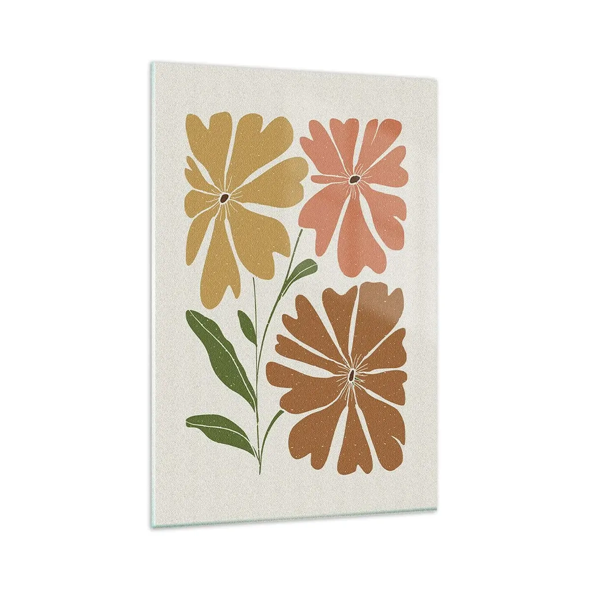 Impression sur verre - Image sur verre - Trois fleurs aux couleurs chaudes sur un fond clair - 80x120cm - Nature et géométrie - Décoration murale moderne pour le salon et la chambre ARTTOR