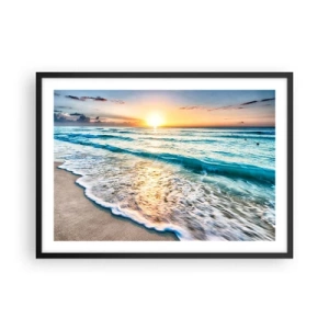 Affiche dans un cadre noir - Poster - Lever de soleil sur une plage tranquille avec des vagues - 70x50cm - Une vue qui en vaut la peine - Décoration murale moderne pour le salon et la chambre ARTTOR