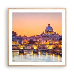 Affiche dans un chêne clair - Poster - Coucher de soleil sur la ville éternelle - 60x60 cm