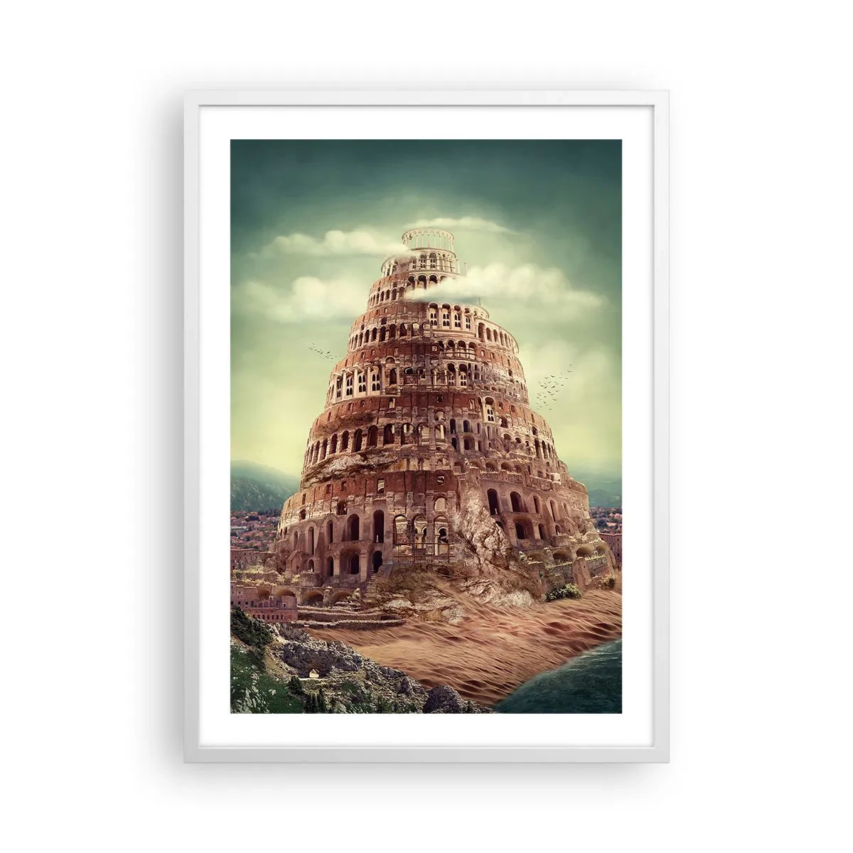 Affiche dans un cadre blanc - Poster - La tour de Babel - 50x70 cm