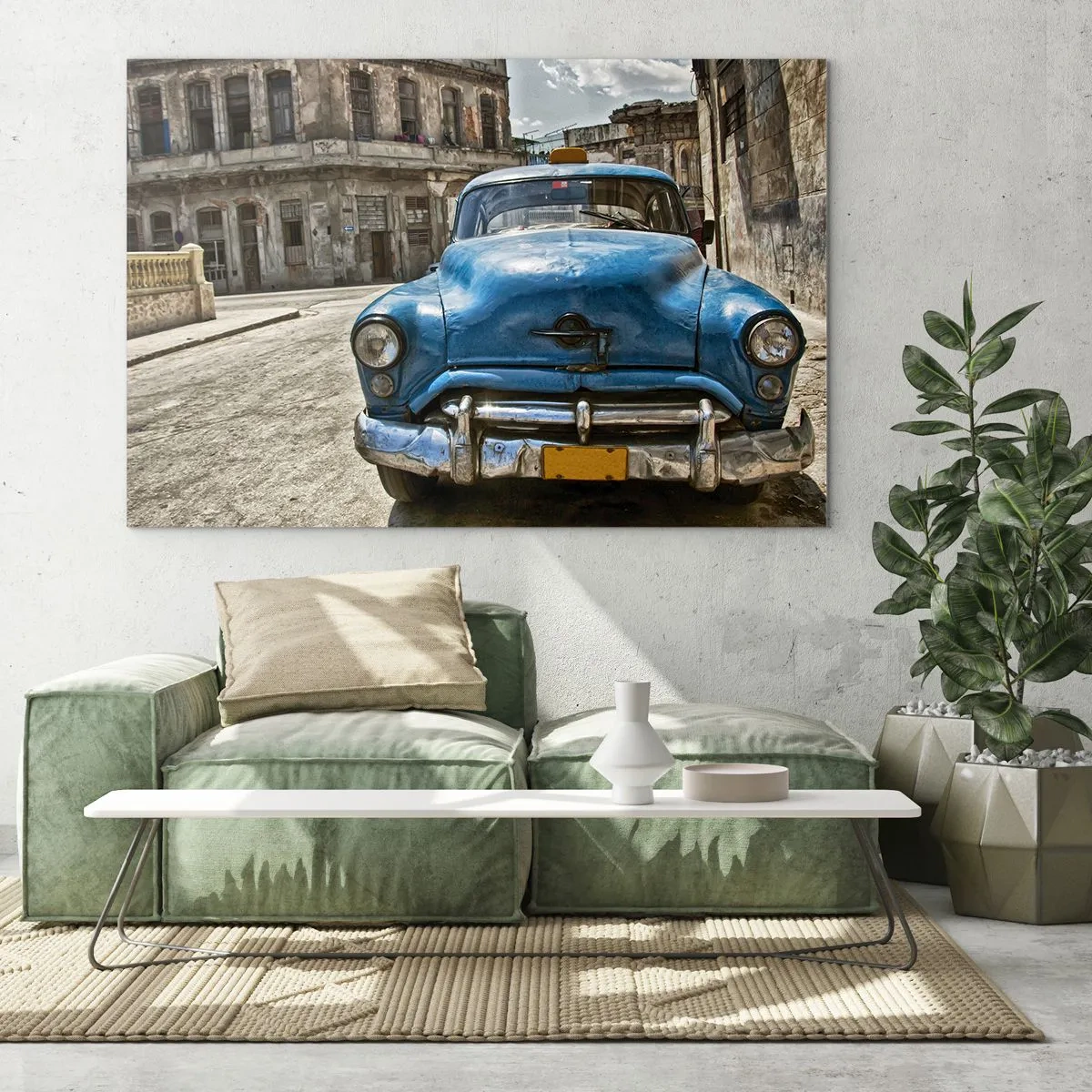 Impression sur verre - Image sur verre - Voiture classique cubaine dans les rues de La Havane - 120x80cm - L'ancien est beau - Décoration murale moderne pour le salon et la chambre ARTTOR