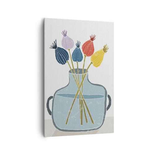 Impression sur toile - Image sur toile - Fleurs séchées colorées dans un vase sur fond blanc - 80x120cm - Comme s'il avait semé des graines de pavot - Décoration murale moderne pour le salon et la chambre ARTTOR