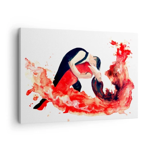 Impression sur toile - Image sur toile - Une aquarelle dynamique d'un couple dansant aux couleurs rouges. - 70x50cm - Tango - une vague sensuelle - Décoration murale moderne pour le salon et la chambre ARTTOR