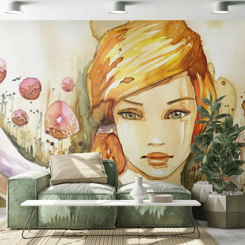 Papier Peint Autocollant Deluxe Sticker - Un regard émeraude qui calme la colère - Femme, Prairie, Mode - 500x350 cm