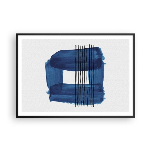 Affiche dans un cadre noir - Poster - Motif abstrait dans des tons de bleu avec des lignes noires - 100x70cm - Composition noire-bleue - Décoration murale moderne pour le salon et la chambre ARTTOR