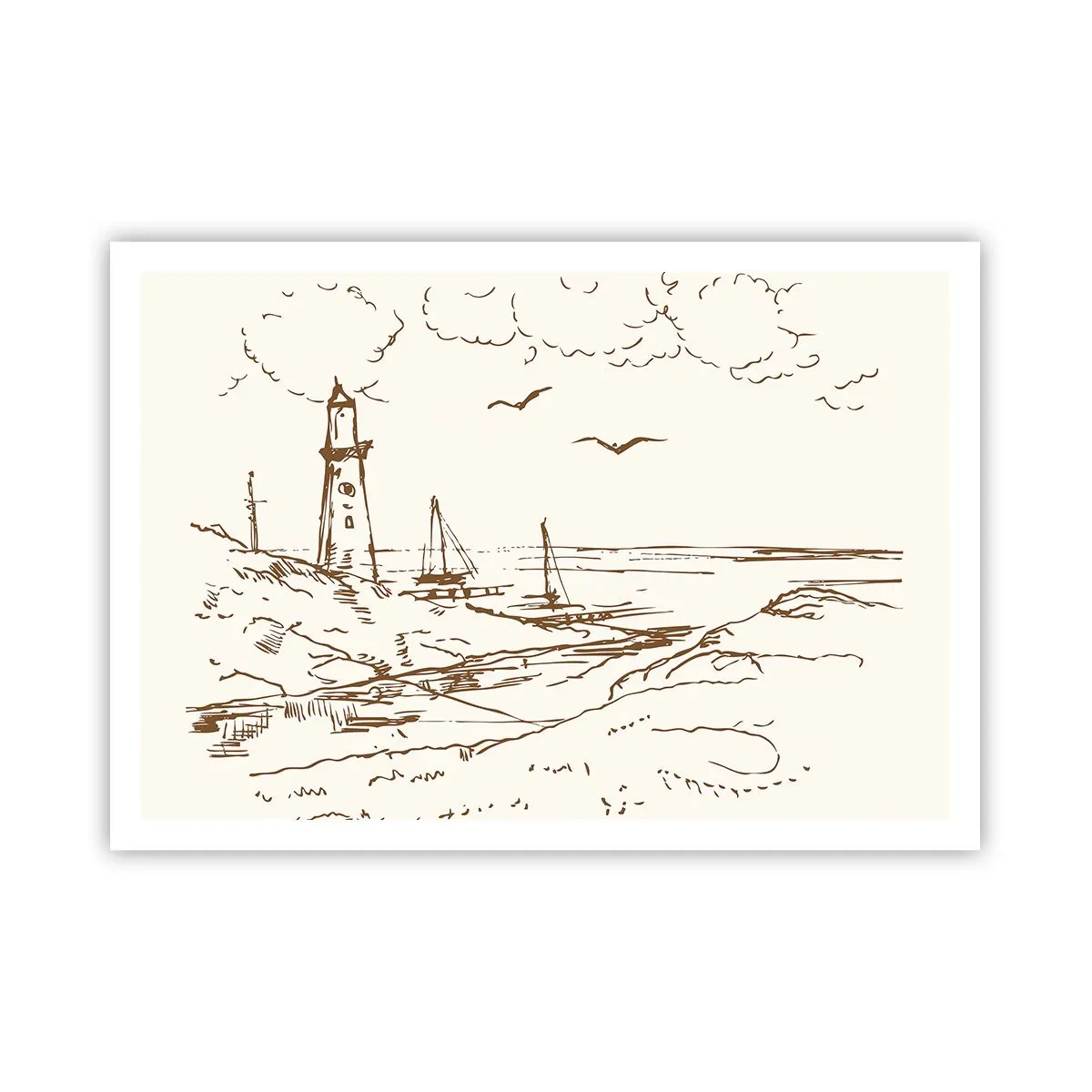 Affiche - Poster - Croquis d'un phare surplombant la mer - 100x70cm - Esquisse de souvenirs d'été - Décoration murale moderne pour le salon et la chambre ARTTOR